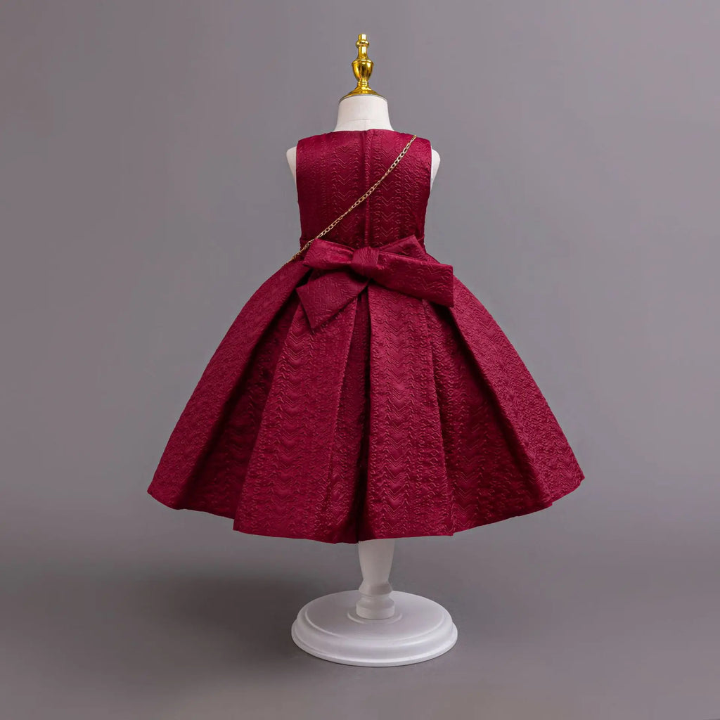 Girls lace long sleeve party dress by Showlu Fashion Store, perfect for Christmas formal occasions with matching bag.