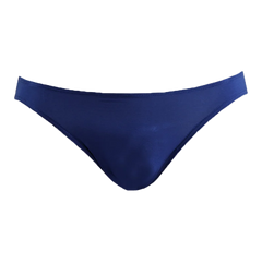 A pair of solid blue men's low-waist briefs made from a thin, stretchy modal fabric.
