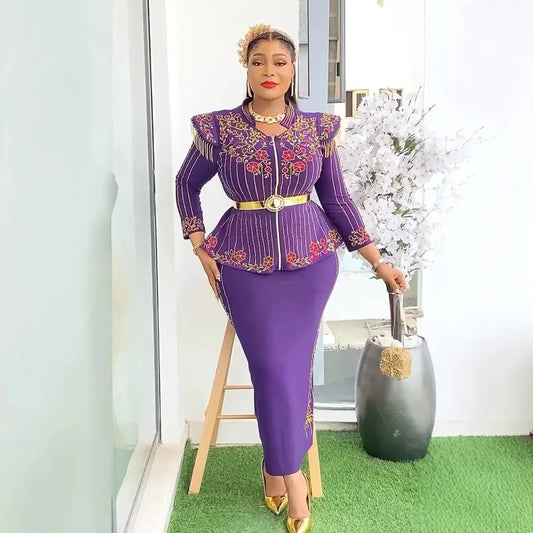 2 PCS Sets African Clothes for Women Tops And Skirts Suits Dashiki Ankara 2025 Outfits Gown Plus Size Wedding Party Dresses