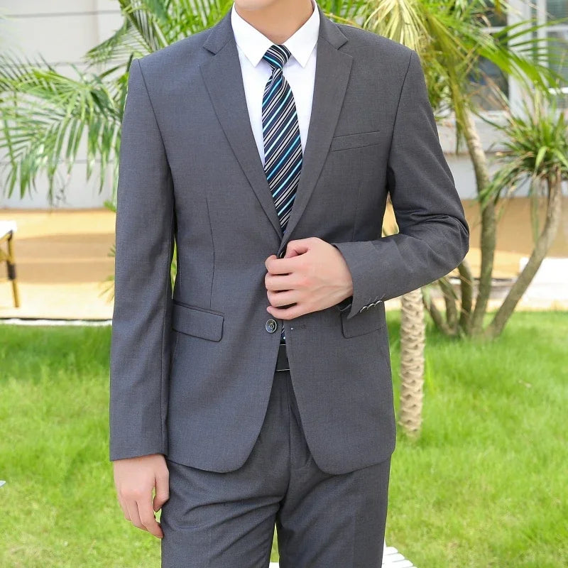 Elegant 8XL men's Italian style slim solid color blazer and pants suit, perfect for business, weddings, and formal occasions.