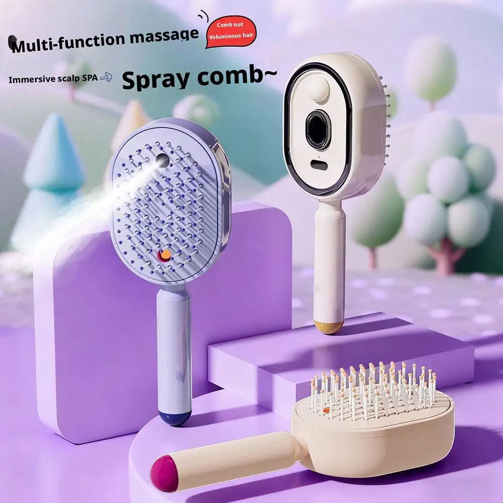 Showlu Fashion Store Curl Refresh Detangling Brush and SPA Spray Comb for women and girls, with anti-static self-cleaning features.