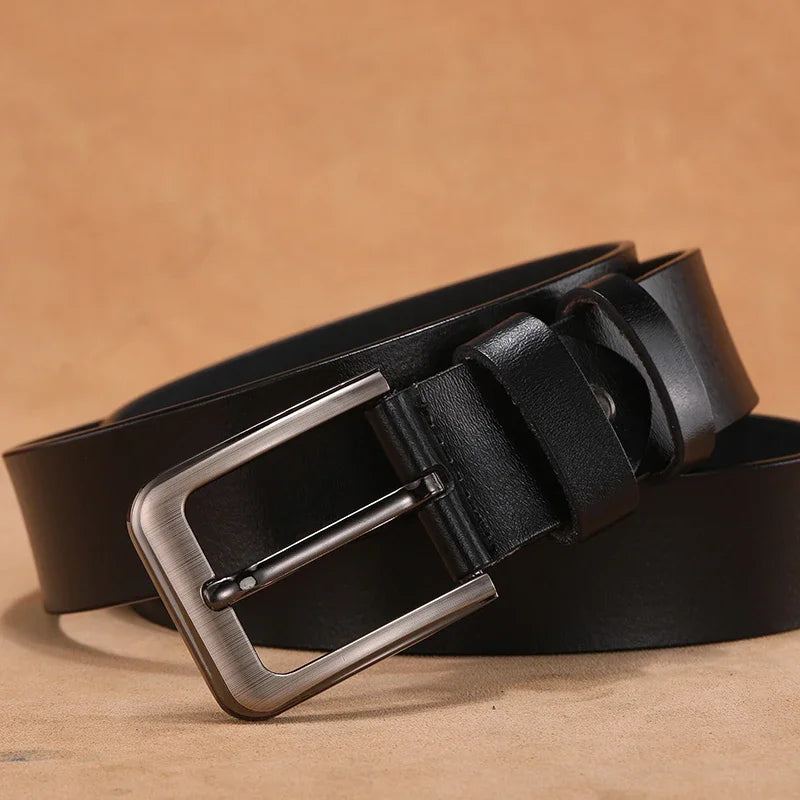 Showlu men's genuine cowskin leather belt in plus size, featuring a classic buckle and textured leather finish.