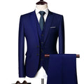 Men's 3-piece slim fit suit by SHOWLU FASHION STORE, solid black tuxedo for business or wedding attire, with jacket, vest, and trousers