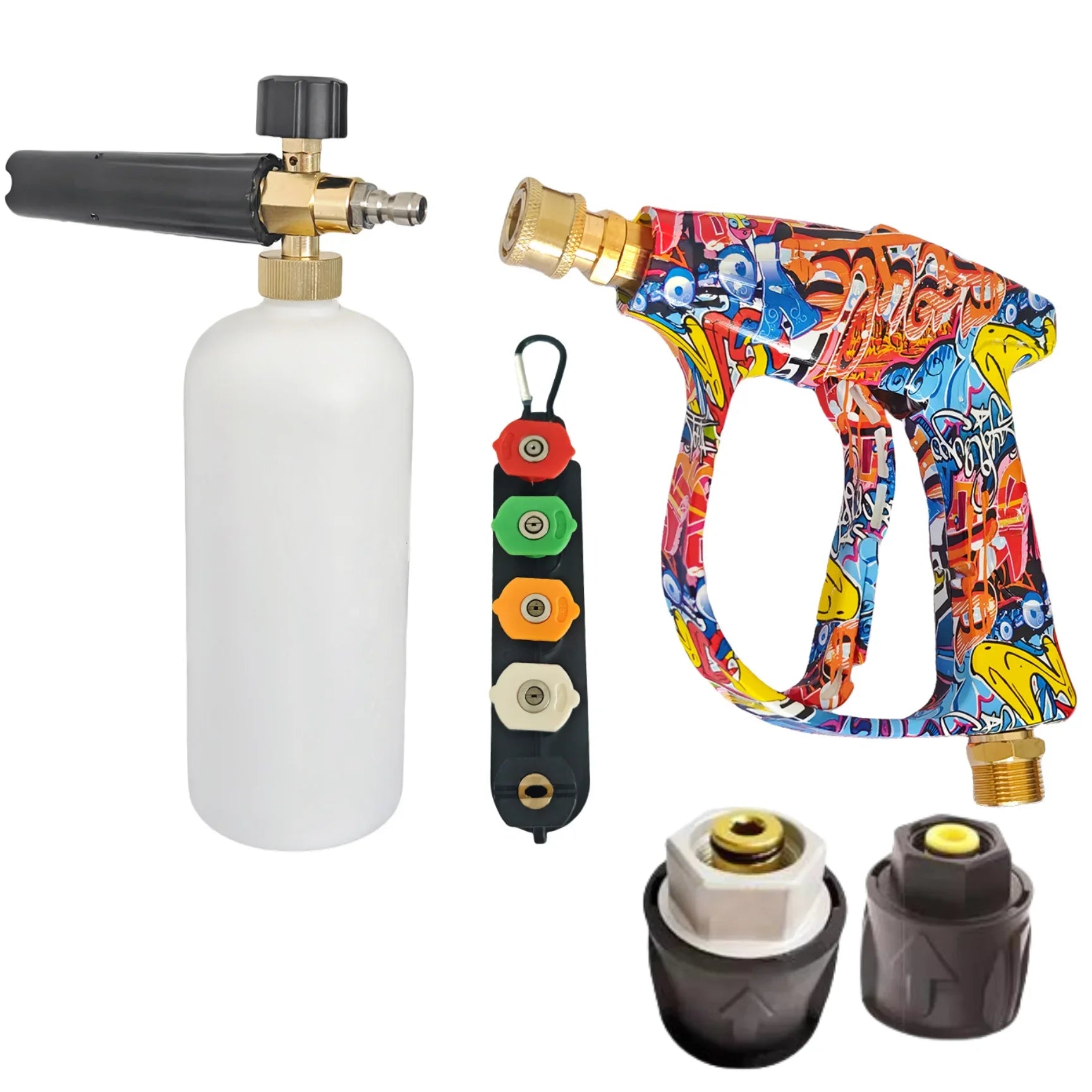 Showlu Smart General pressure washer foam gun attached to a hose, ready for soap application during cleaning.