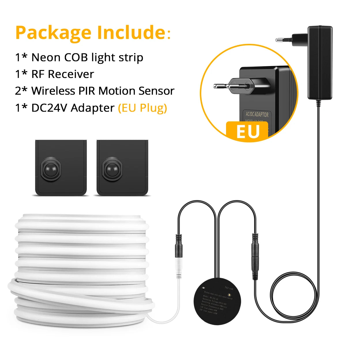 Showlu Smart COB Motion Sensor LED Strip Light Kit with flexible LED strips and motion sensor for smart lighting.