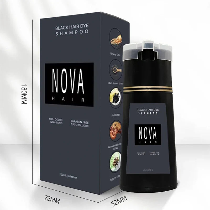 LANBENA 3-in-1 natural hair dye shampoo with moisturizing and oil control properties, 500ml bottle shown in the image.