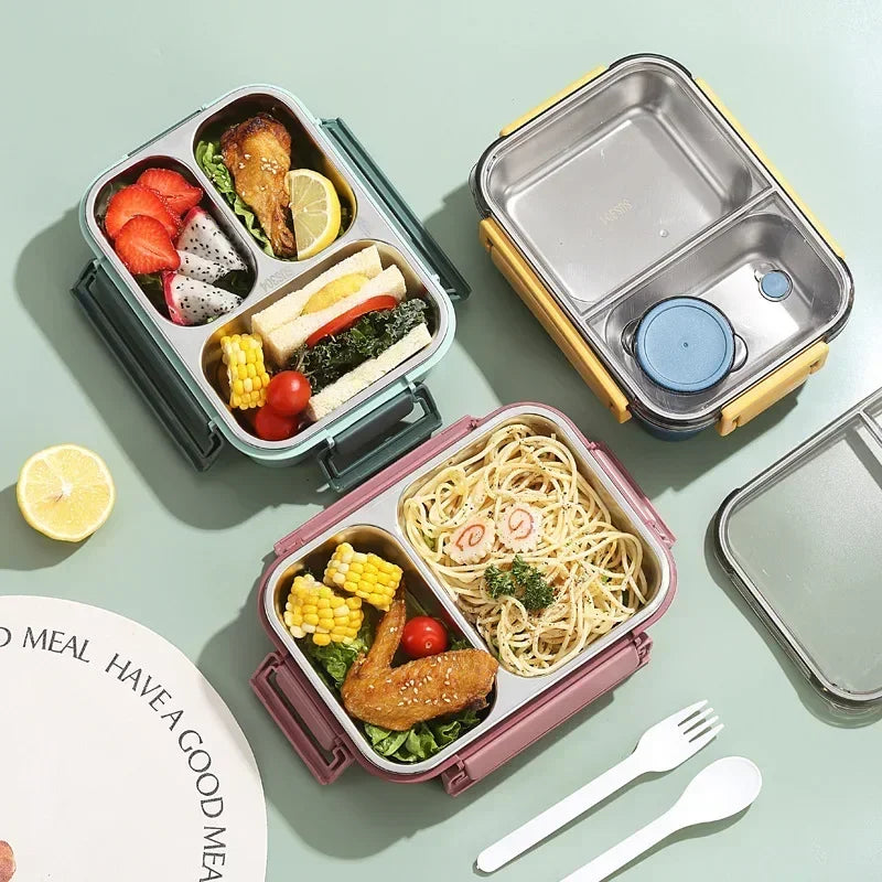 Stainless steel insulated 850ml portable lunch box for children and adults with thermal soup container and food storage.