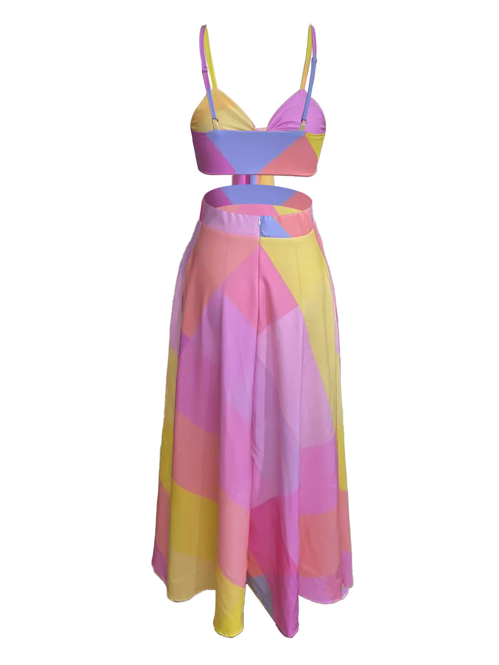 Lace-up short top with geometric pattern and half-length skirt women's dress set by Showlu Fashion Store, styled for a modern look.