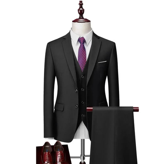 13 Color Basic Style Men's Casual Solid Color 3 Pieces Suits / Male One Button Blazers Jacker Coat Trousers Pants Vest Waistcoat
