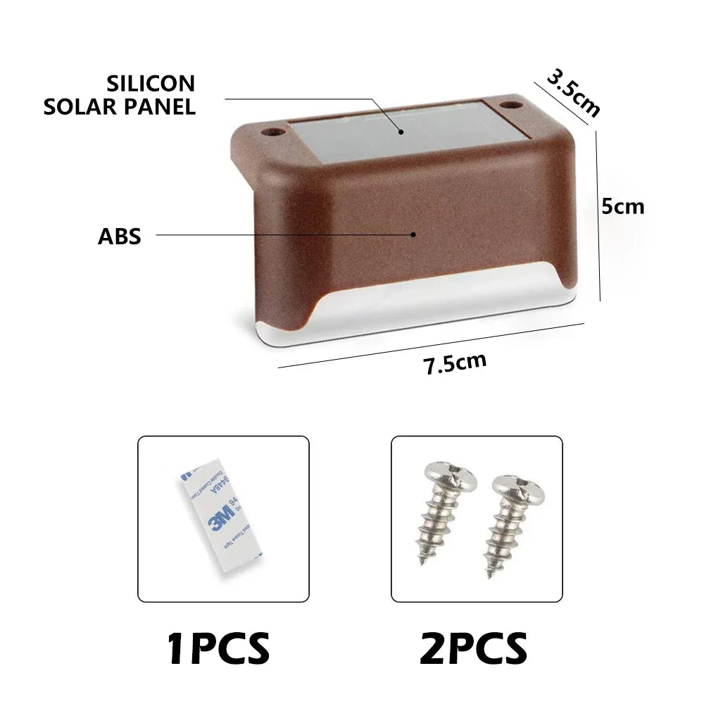 Showlu Smart Solar LED stair step light with IP65 waterproof rating, auto on/off, ideal for outdoor safety and pathway illumination.