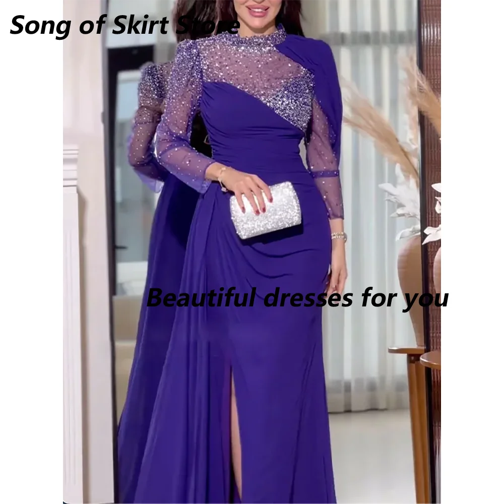 Sequin high neck mermaid evening dress in glitter fabric, floor-length gown with long sleeves and fitted silhouette by SHOWLU FASHION STORE