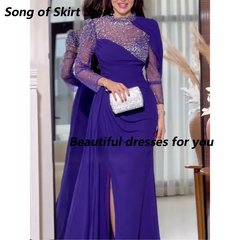 Customized Exquisite High Neck Glitter Evening Dresses/Bridal Wedding Party Girl Prom Gowns New in Fashion Mermaid Floor-Length