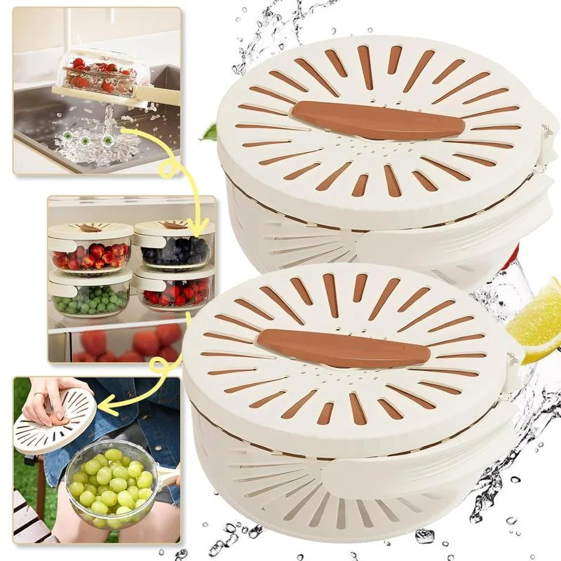 SHOWLU FASHION STORE Kitchya folding vegetable and fruit cleaning basket with drainage box, collapsible kitchen storage and washing solution.