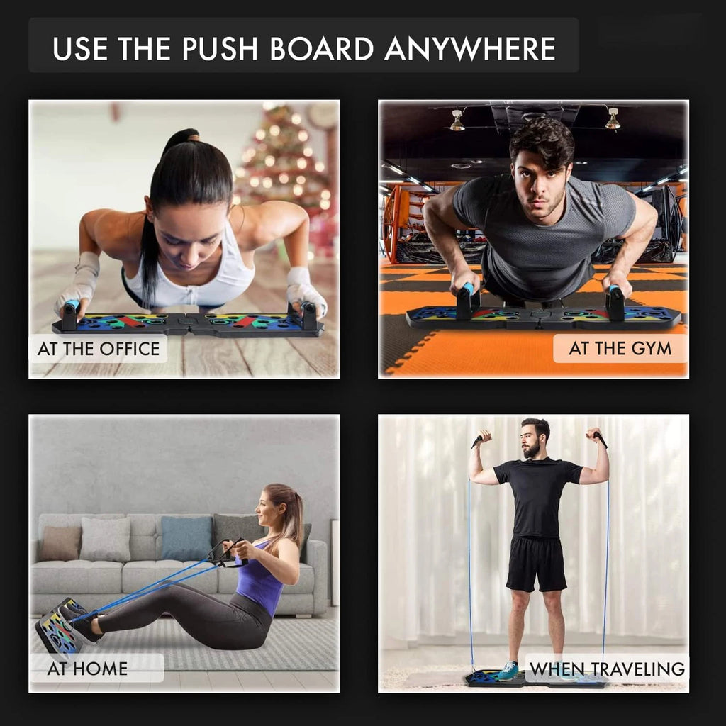 Showlu Portable Foldable Push-up Board Set for strength training with multiple grip positions, ideal for home and gym workouts.