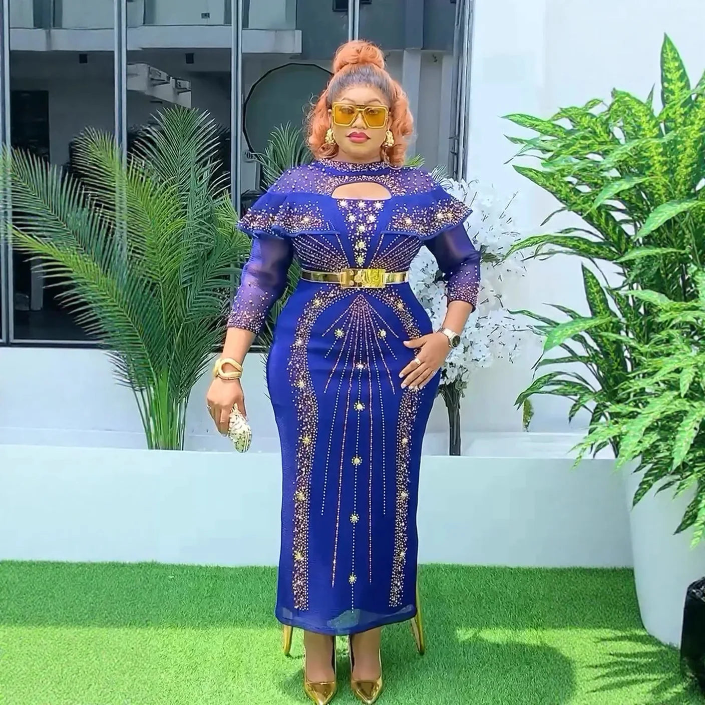 Plus size African Dashiki Ankara long dress with vibrant print, perfect for weddings or special occasions, by SHOWLU FASHION STORE.