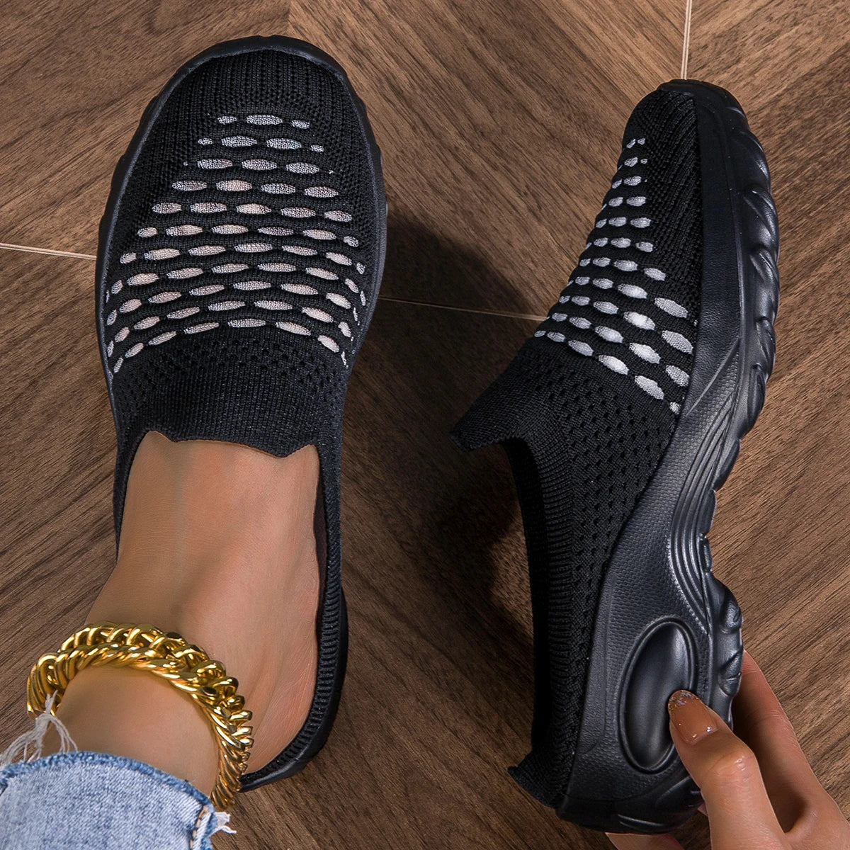 Women's breathable mesh slip-on sneakers by SHOWLU FASHION STORE, lightweight and comfortable flats for active wear.