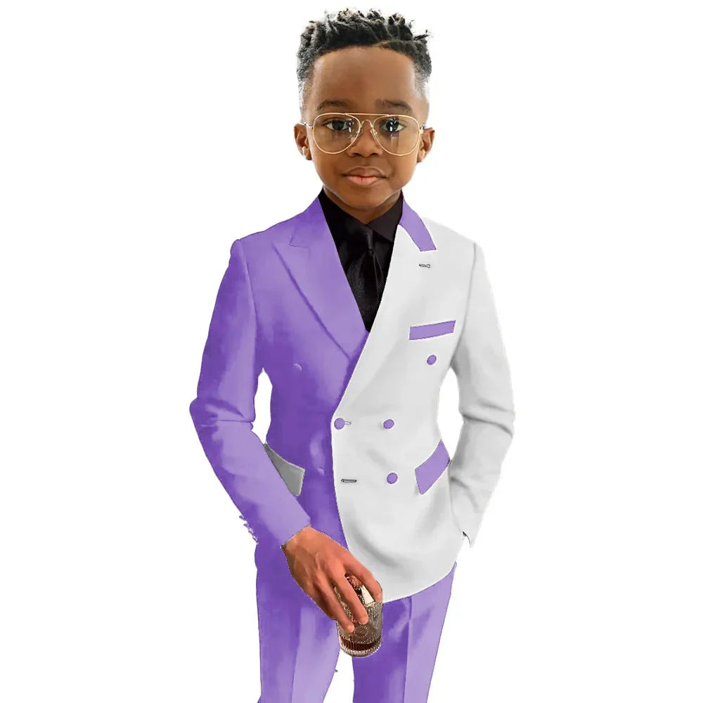 SHOWLU Boys double-breasted wedding tuxedo suit in cotton wool with notch lapels, perfect for formal occasions.
