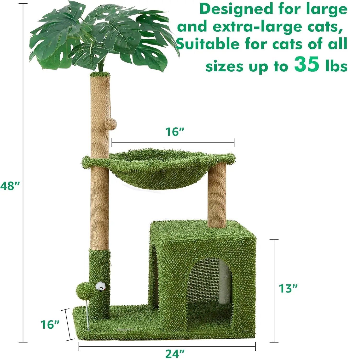 Showlu 48-inch cat tree tower with scratching post and cozy hammock for feline play and relaxation.