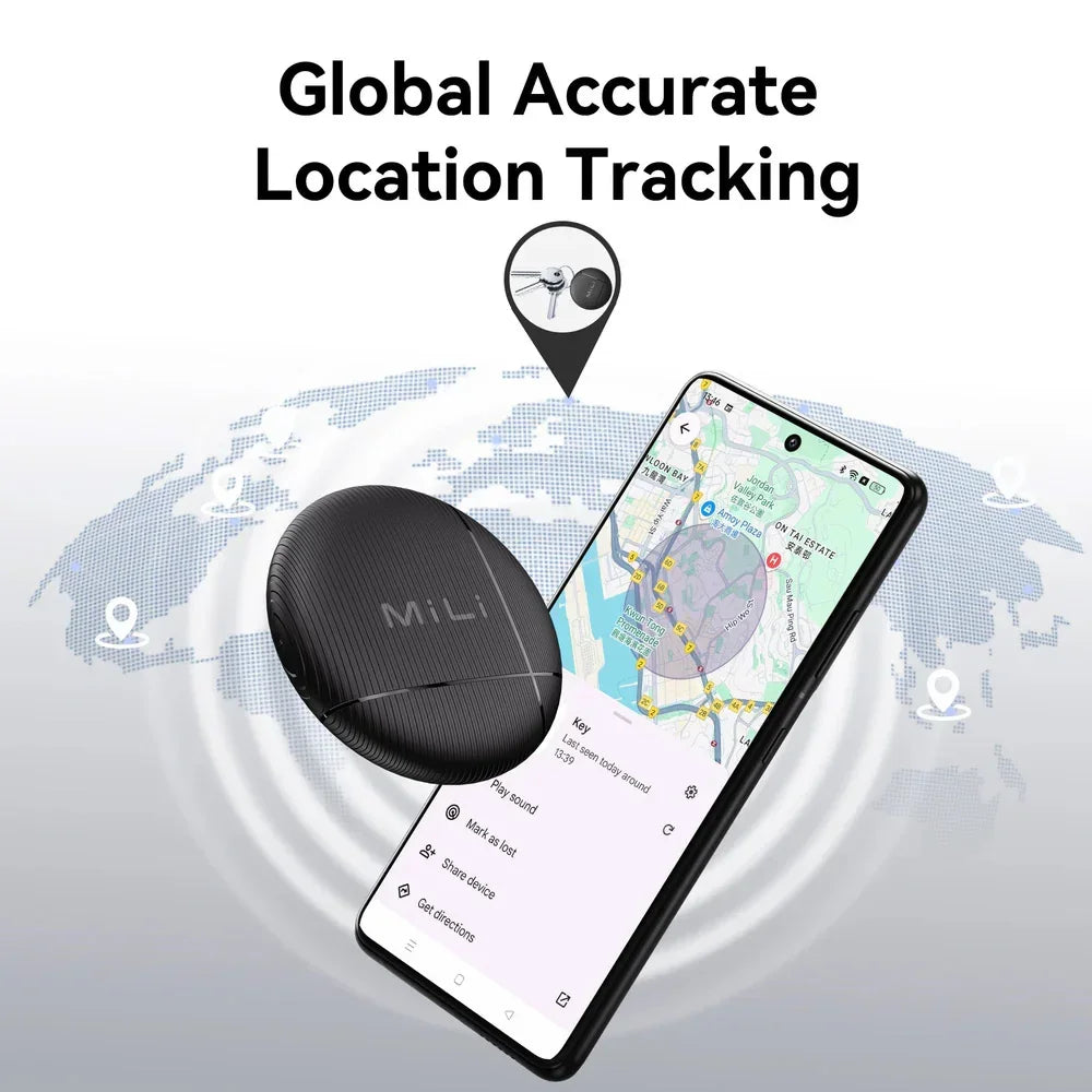 Showlu Smart General Pet GPS Tracker attached to a dog collar, small portable device for tracking pets' location and safety.