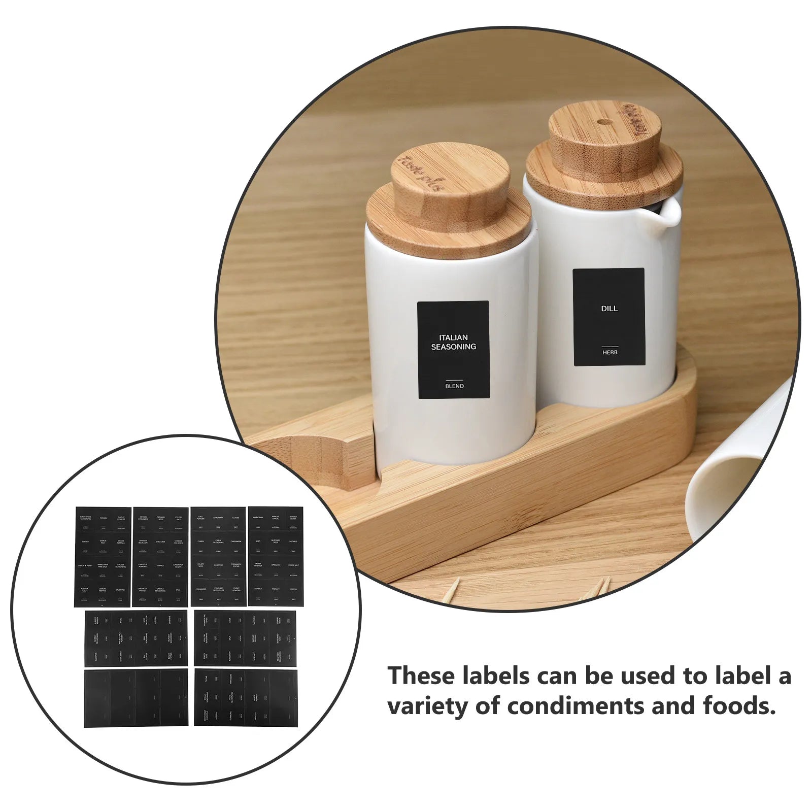 Set of 32 waterproof Showlu spice bottle labels with rectangle pantry stickers for organizing jars and spice containers.