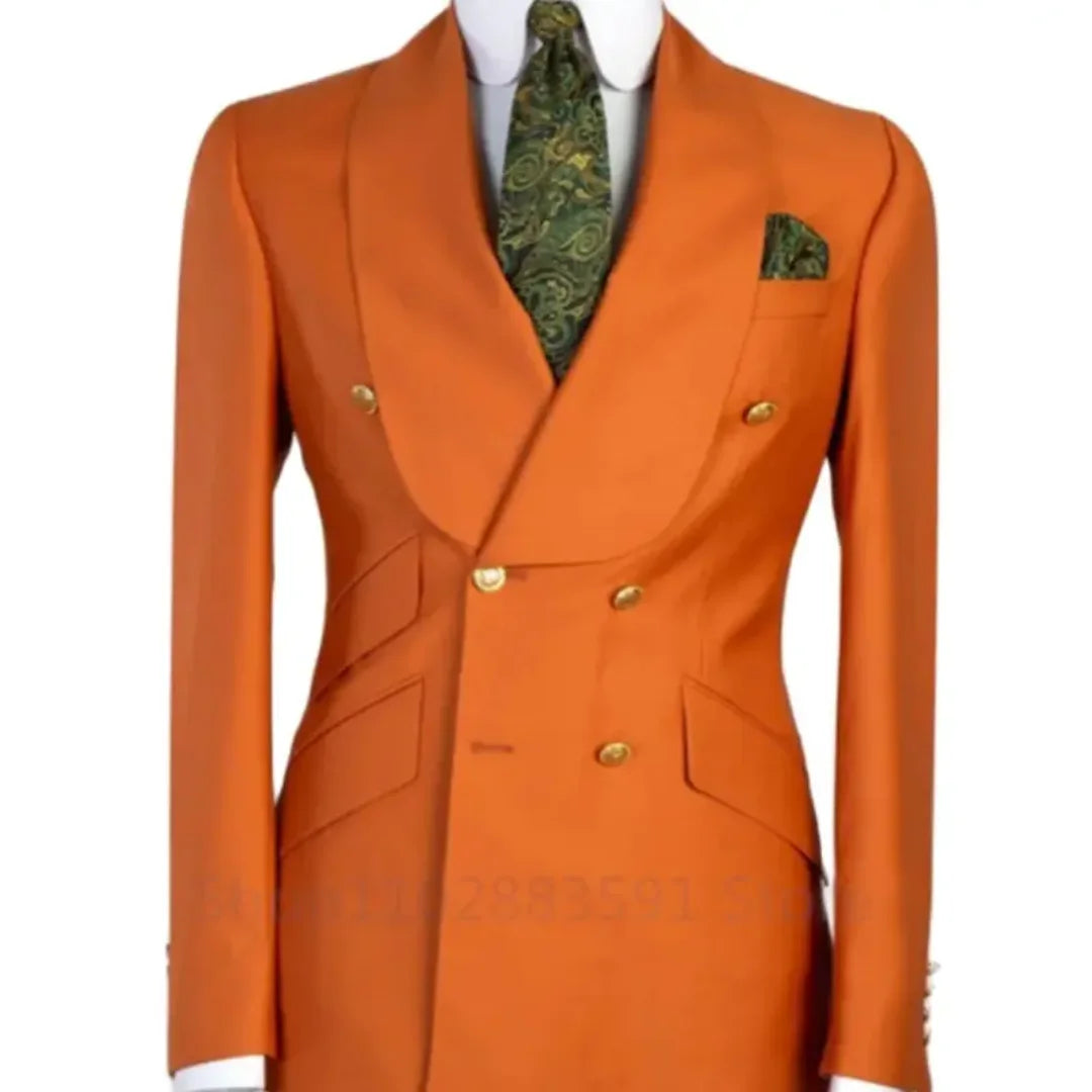 SHOWLU men's slim fit double-breasted cotton suit jacket, tailored blazer with notch lapels and structured design.