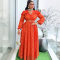 Elegant African women's long lace dress for summer, plus size Muslim evening party attire, stylish for 2025 fashion trends.