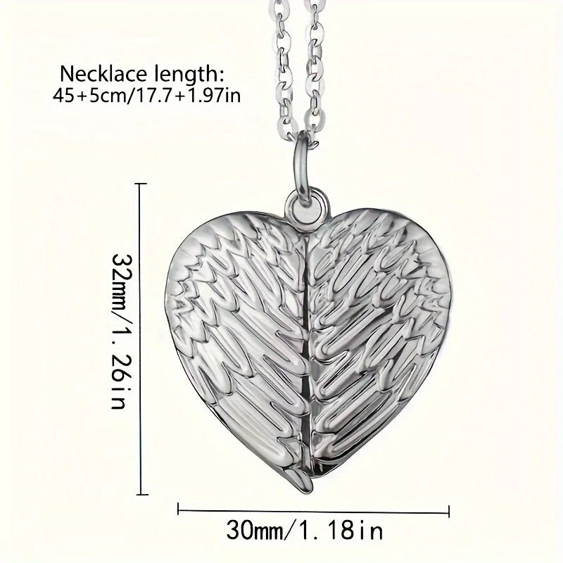Showlu personalized photo angel wing locket necklace made of zinc alloy, featuring a decorative angel wing design.