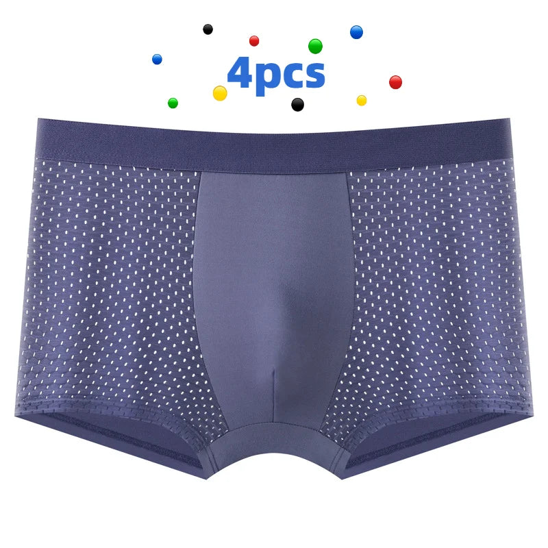 Showlu men's breathable mesh boxer shorts in a 4-pack, solid colors, lightweight and comfortable men's underwear.