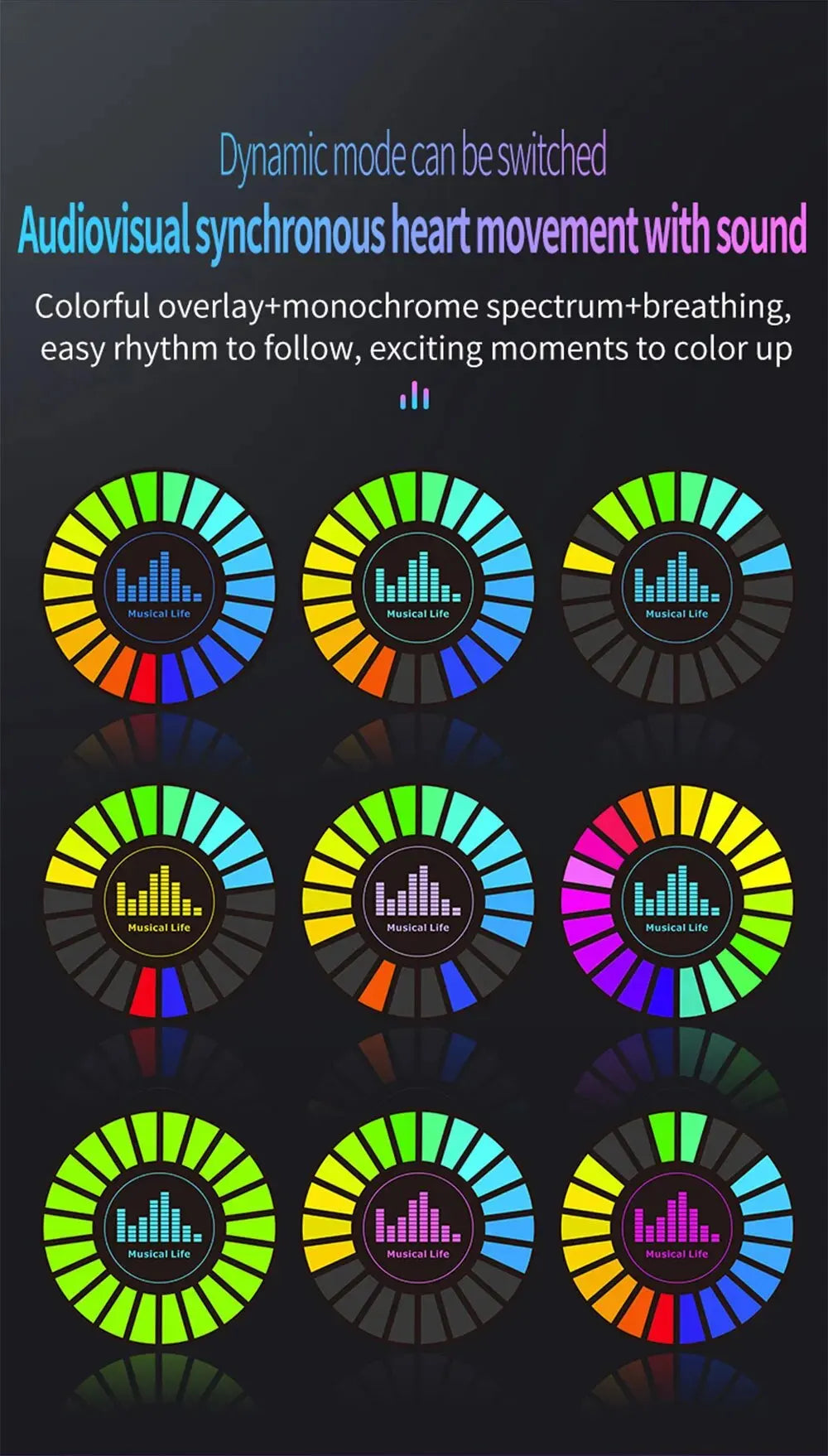 RGB Music Sync Magnetic Car Light by Showlu Smart General, showcasing colorful LED lights with magnetic installation inside a vehicle.