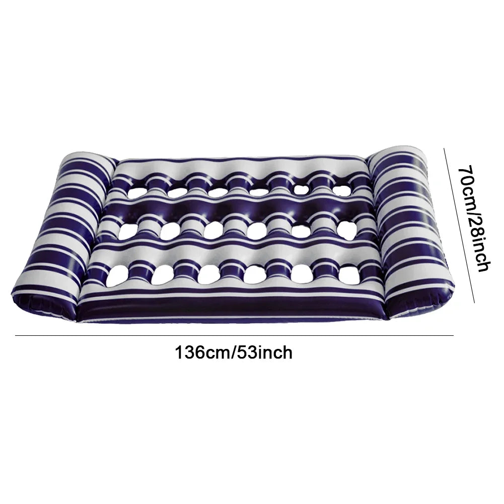 Showlu Smart inflatable water mat with a pool lounger and surfboard design, made of PVC for floating on water.