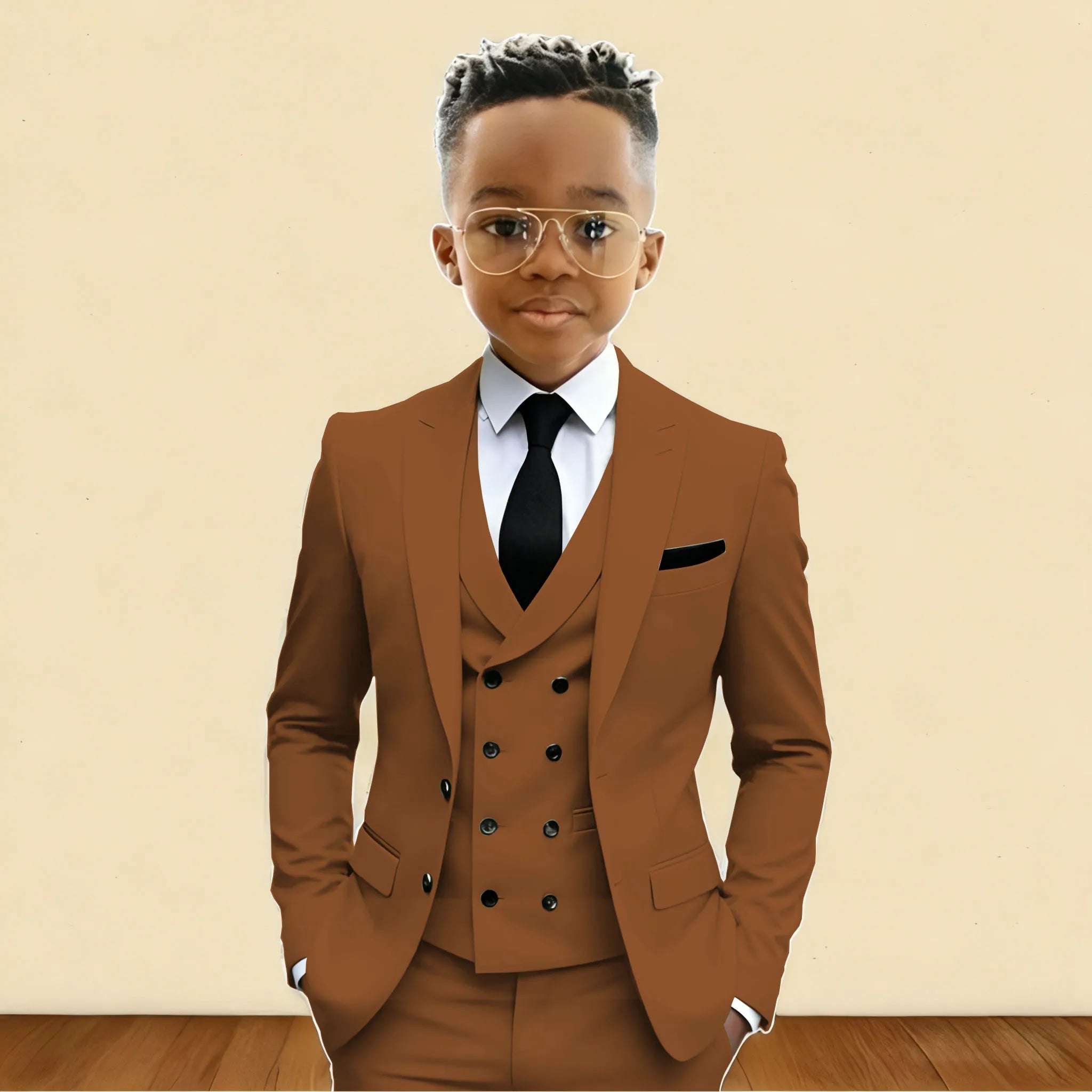 Mint Green 3 Pieces Flower Boy's Slim Fit Formal Suit Set for Wedding Prom Dinner Party Kids Uniform Tuxedos Blazer Vest Pants