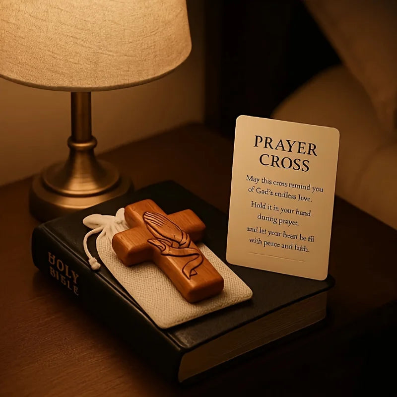 Resin 3D pocket prayer cross with holy water droplet design, includes prayer card, portable Christian religious gift by Showlu Fashion Store.