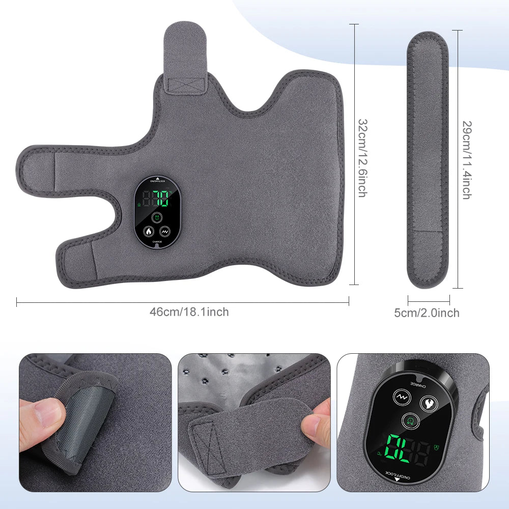 Showlu electric foot and ankle massager with adjustable strap, rechargeable, vibrating, heated, for relaxing muscles.