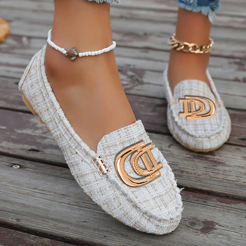 Women's floral fabric loafers by SHOWLU FASHION STORE, elegant slip-on flat shoes with a floral pattern and comfortable design.