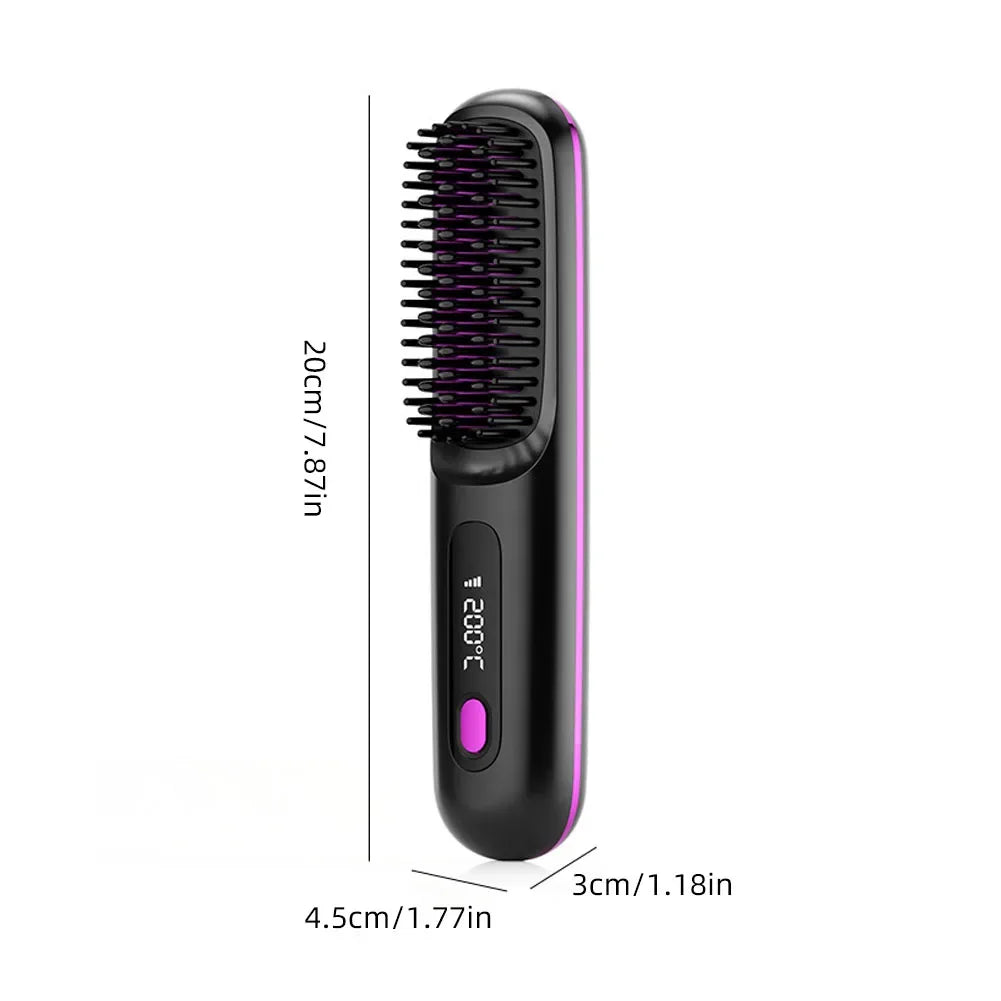 Showlu Smart wireless ionic hair straightener brush in black, featuring anti-frizz technology and sleek design for smooth, shiny hair.