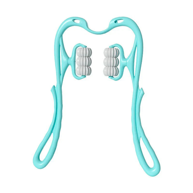 Six-wheel manual cervical massager for neck and back relief, featuring ergonomic design and adjustable handles.