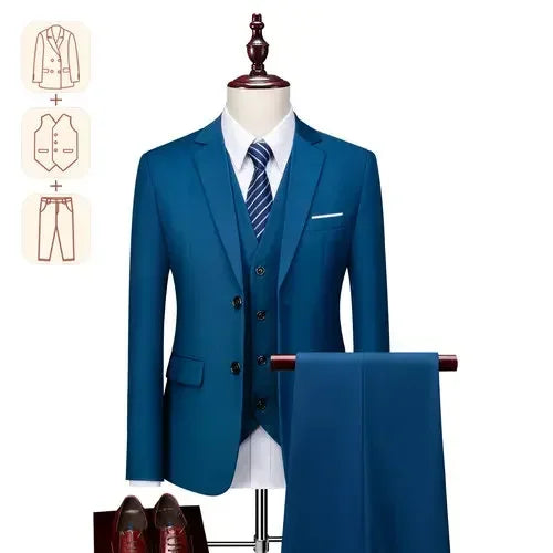 Men's formal business casual suit in solid color, featuring a tuxedo style, wedding and party attire, by Showlu Fashion.