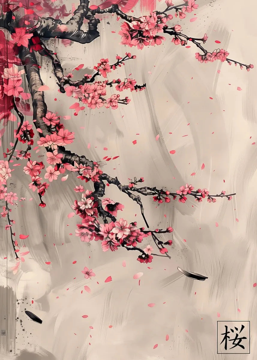 Japanese landscape wall art featuring a samurai, geisha, bonsai, torii gate, sakura, and traditional scene on canvas print for home decor.