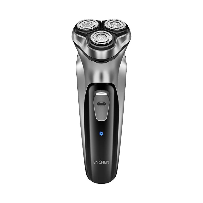 Showlu Smart General ENCHEN Blackstone 3D rotary electric shaver with multiple rotary heads on a black background.