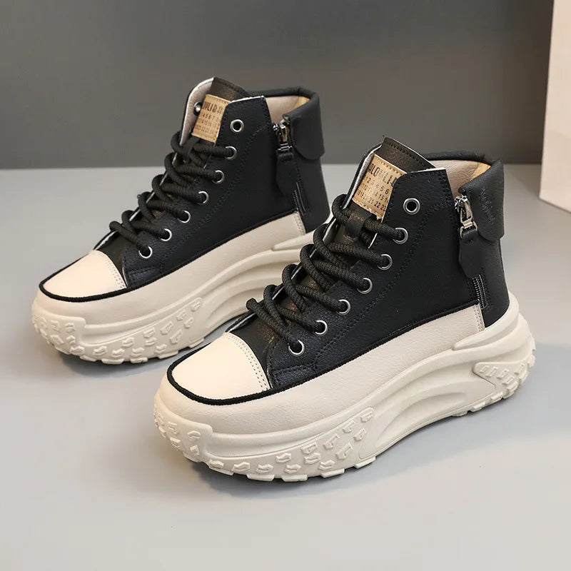 Showlu Fashion Store women's high top shoes with thick soles, round toe, and versatile design for autumn comfort and style.