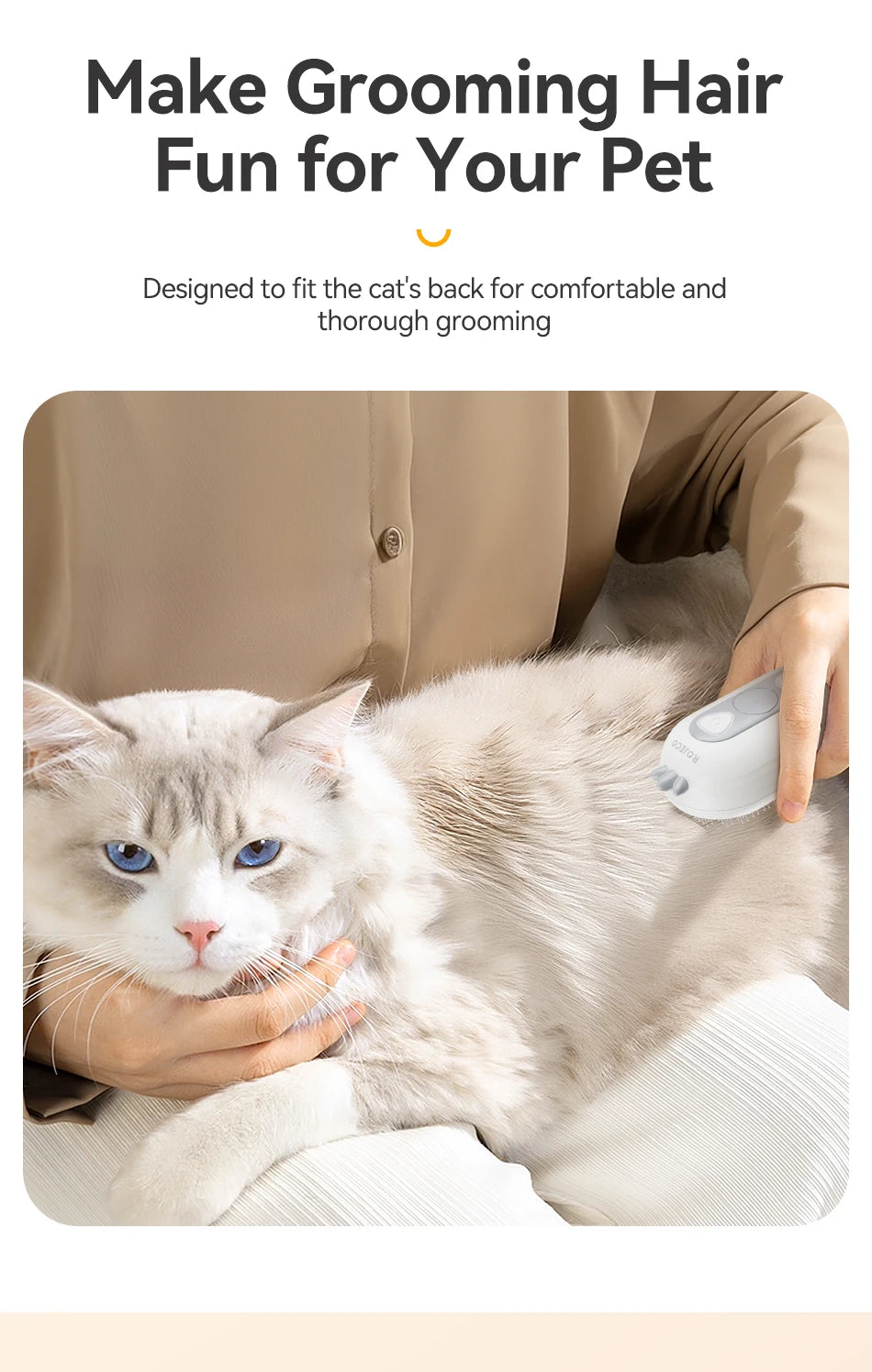 Showlu Smart General plastic cat grooming brush with fine teeth, designed for gentle pet grooming and detangling feline fur.