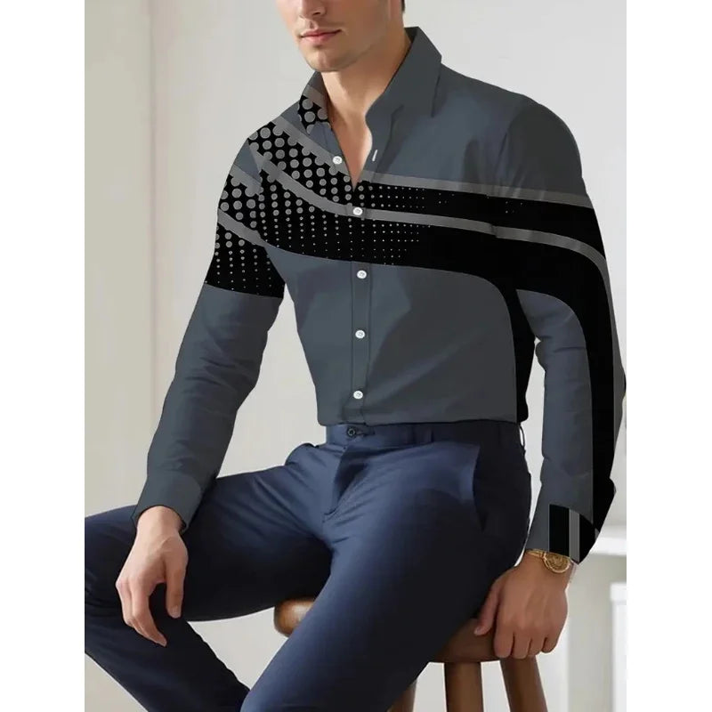 Men's casual shirt in red, white, and black from Showlu Fashion, featuring a soft, comfortable fabric for autumn and winter wear.