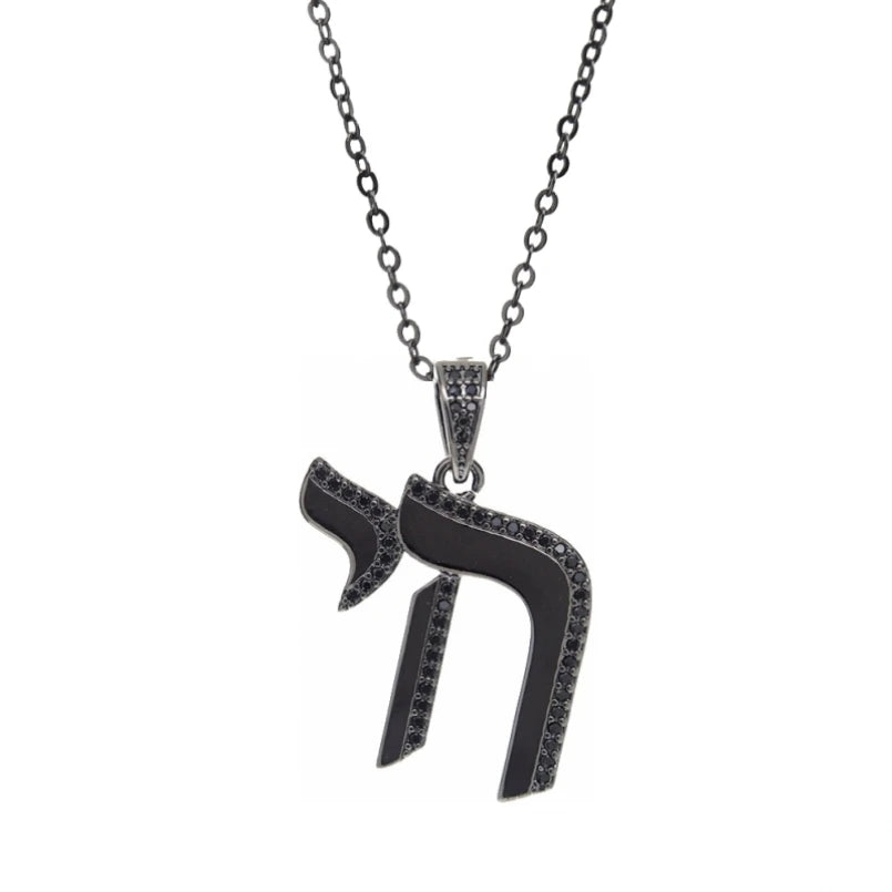 Hebrew Chai pendant necklace by Hayaroma, copper jewelry with zircon accents, featuring traditional Jewish symbols and elegant design