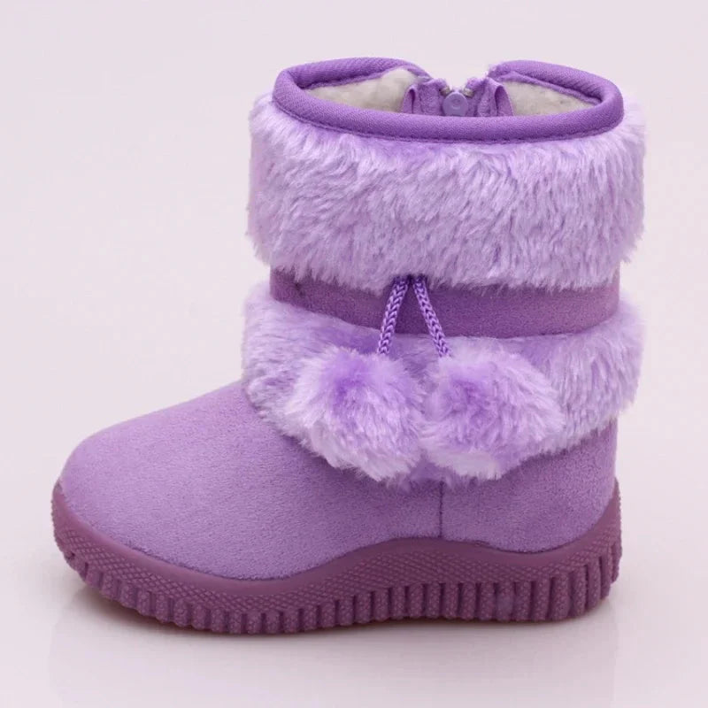 Children's winter snow boots in warm PU leather, stylish and durable footwear by SHOWLU FASHION STORE for cold weather.