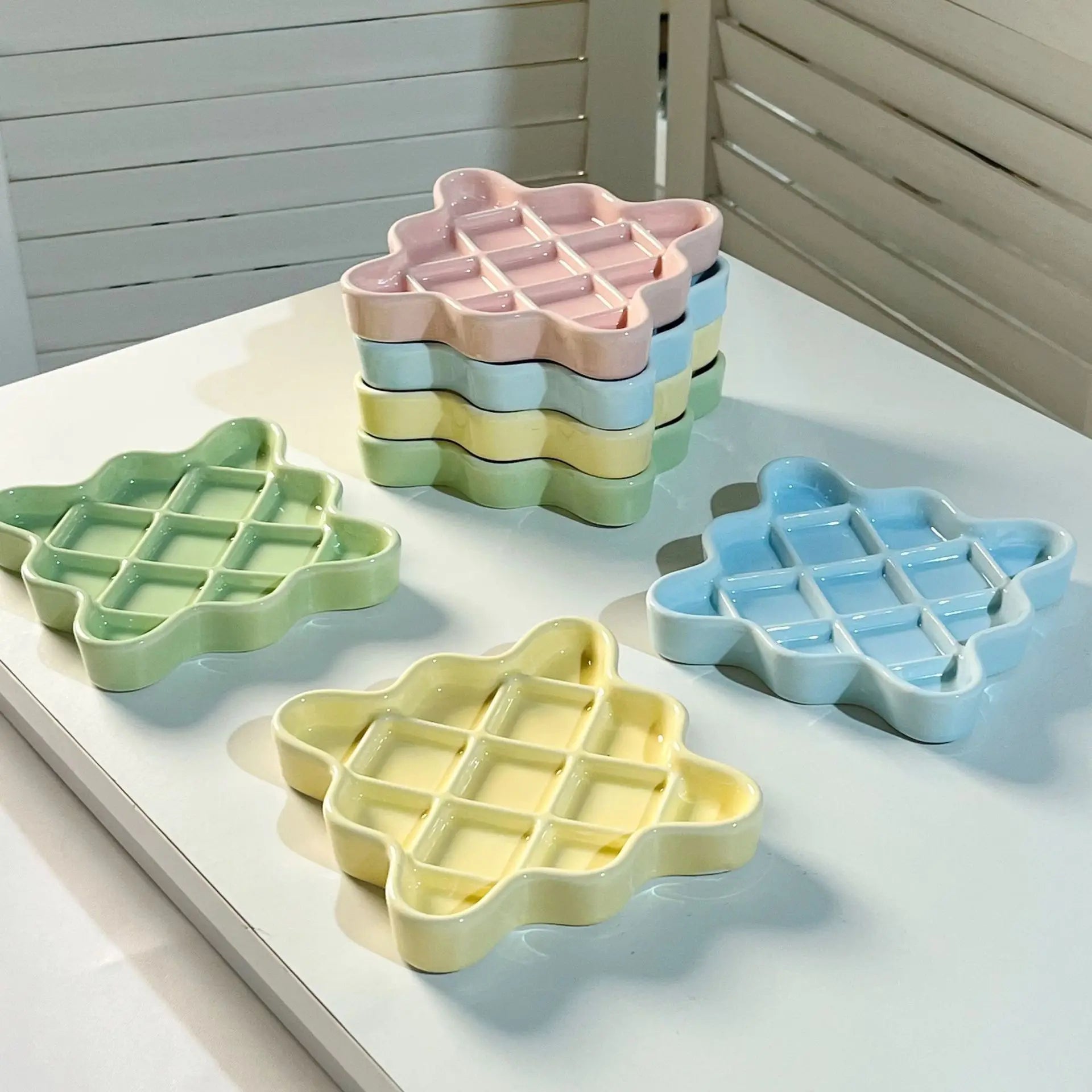 Showlu Fashion Pet Slow Food Bowl in dopamine color, irregular ceramic puppy bowl designed for healthy, anti-choking feeding.