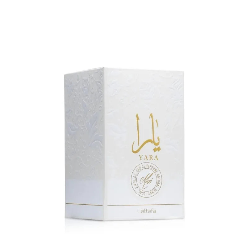 Lattafa Yara Moi Eau De Parfum bottle with floral and fruity notes, 100ml, elegant feminine fragrance for women.