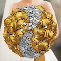 Navy silk rose wedding bouquet with artificial bridal flowers, 20cm, featuring elegant silk roses for wedding decor