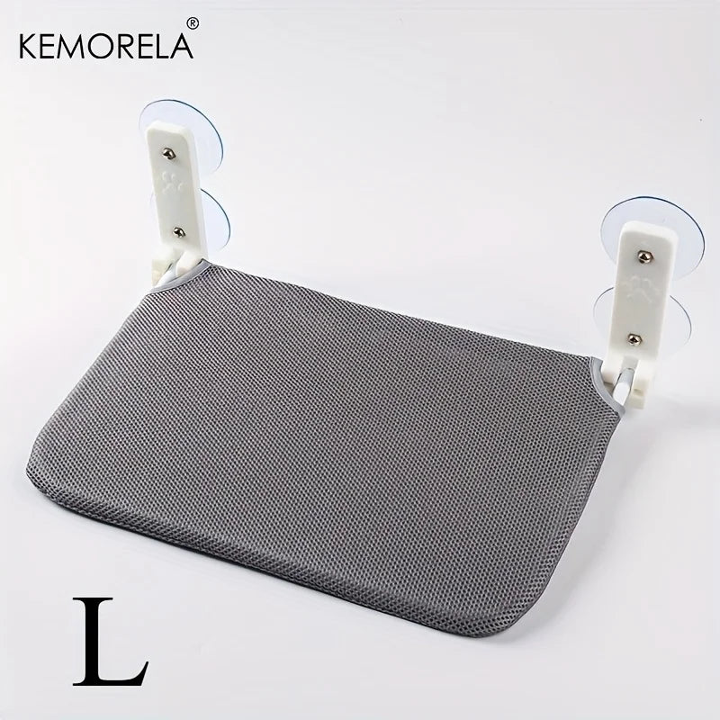 Foldable KEMORELA Cat Window Hammock with strong suction cups and soft fiber bed, ideal for cats to rest and watch outside.