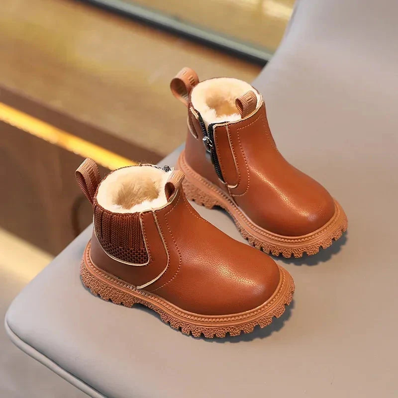 Sonkpuel Kids winter snow boots by SHOWLU FASHION STORE, warm PU leather ankle shoes for boys and girls, suitable for cold weather.