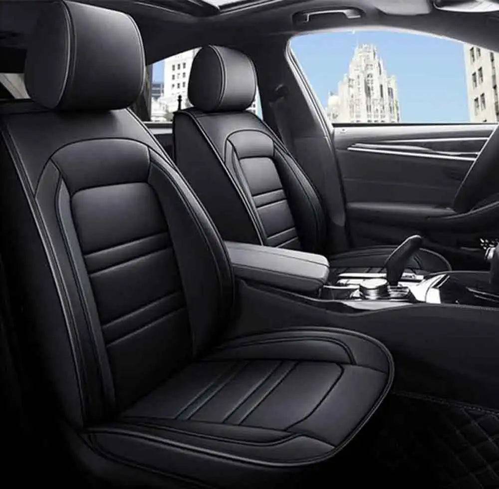 Showlu Universal 5-seat PU leather car seat covers set, full protection, stylish black leather upholstery for vehicle seats